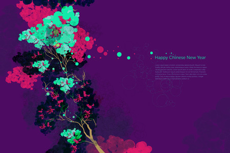 Plum blossom ink painting graphic. Happy Chinese New Yearのイラスト素材