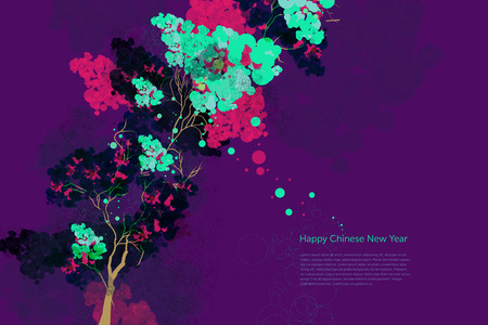 Plum blossom ink painting graphic. Happy Chinese New Yearのイラスト素材