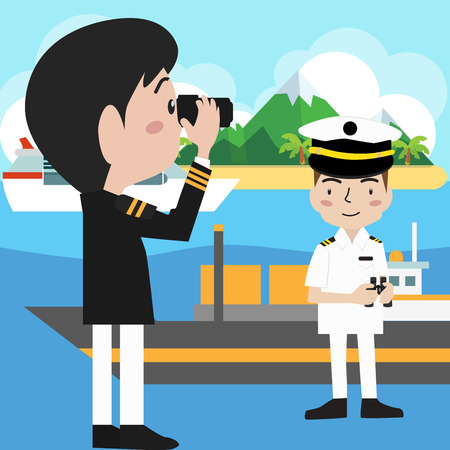 vector ship captain sailor seaのイラスト素材