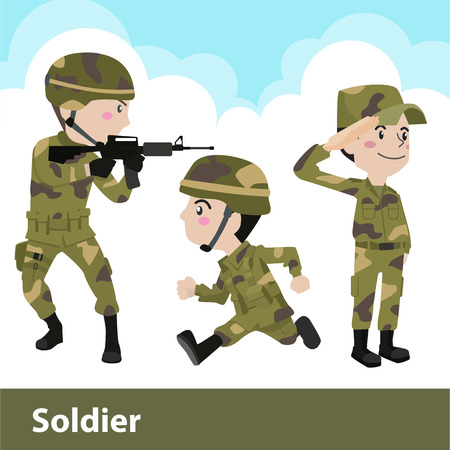 Military soldier weapon cartoon  Flat Vector Illustrationのイラスト素材