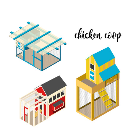 Chicken coop farm vector cartoon illustration setのイラスト素材