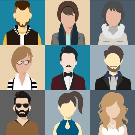 person avatars people heads various style flat illustration style Vector.のイラスト素材