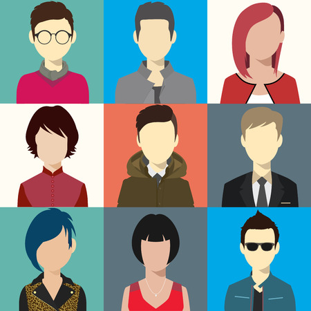 person avatars people heads various style flat illustration style Vector.のイラスト素材