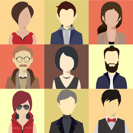 person avatars people heads various style flat illustration style Vector.のイラスト素材