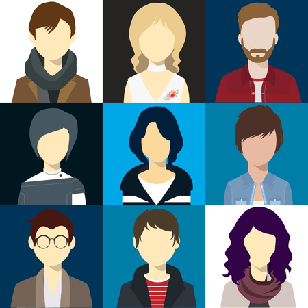 person avatars people heads various style flat illustration style Vector.のイラスト素材