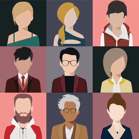 person avatars people heads various style flat illustration style Vector.のイラスト素材