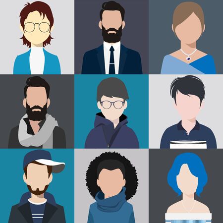 person avatars people heads various style flat illustration style Vector.のイラスト素材
