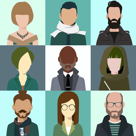 person avatars people heads various style flat illustration style Vector.のイラスト素材