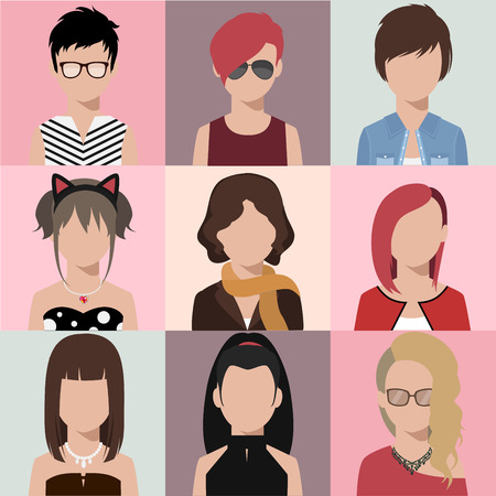 Avatar woman icon various hair style cute illustrations colorfullのイラスト素材