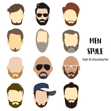 Illustration man avatar various hair style and beardのイラスト素材