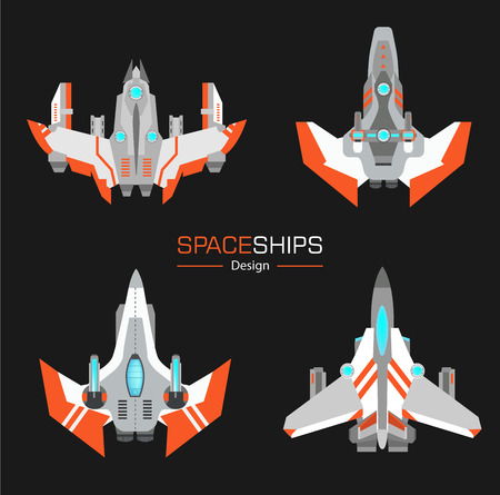 Spaceships  aircraft design vector set in flat styleのイラスト素材