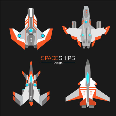 spaceships  aircraft design vector set in flat styleのイラスト素材