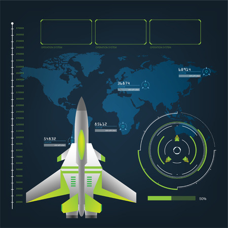 Spaceships aircraft with future sight action mode interface UI design graphic illustration setのイラスト素材
