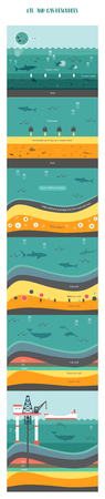 Vertical Infographic illustration on how petroleum fossil fuel was formed oil and gas undergroundのイラスト素材