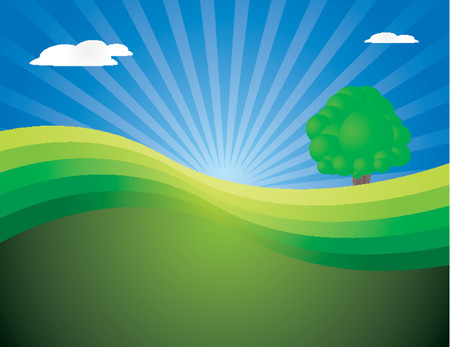 peaceful landscape with lonely tree.のイラスト素材