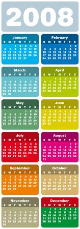 Colorful Calendar for 2008. Rounded Design. Vertical orientationのイラスト素材