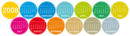 Colorful Calendar for 2008, circles design.のイラスト素材