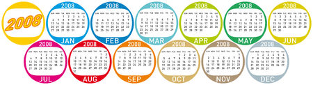 Colorful Calendar for 2008. with a circles design. horizontal orientationのイラスト素材