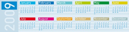 Colorful Calendar for 2009 in cold tones, horizontal formatのイラスト素材
