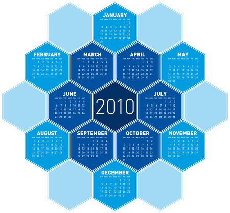 Blue Calendar for year 2010 in an hexagonal pattern (vector format)のイラスト素材
