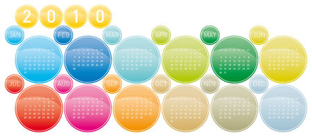 Colorful Calendar for year 2010 in a circles theme, in vector formatのイラスト素材