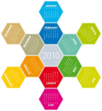 Calendar for year 2010 in an hexagonal pattern (vector format)のイラスト素材
