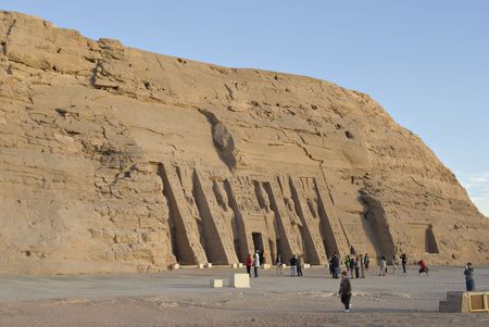 ABU SIMBEL, EGYPY - JANUARY 16: Facade of the Temple of Hathor and Nefertari, January 16, 2010 in...