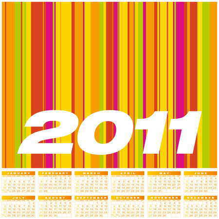 Colorful Calendar for year 2011. Week starts on Sunday.のイラスト素材