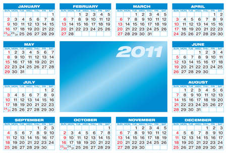 Blue Calendar for 2011. American style (Week starts on Sunday).のイラスト素材