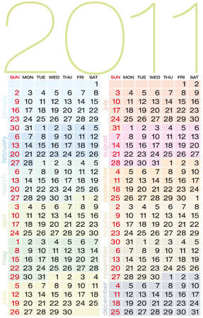 Colorful Calendar for year 2011. Week starts on Sundayのイラスト素材