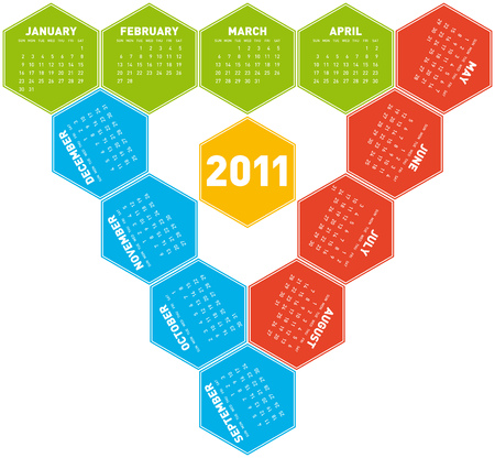 Colorful Calendar for year 2011 in an hexagonal patternのイラスト素材