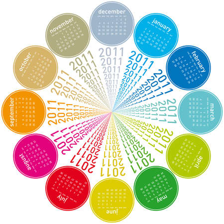 colorful calendar for 2011. Circular design. Week starts on Sundayのイラスト素材
