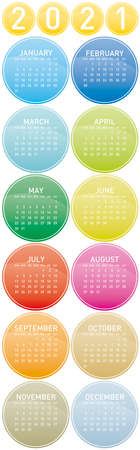Colorful Circles Calendar for Year 2021, in vectorsのイラスト素材