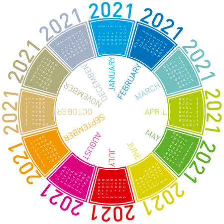 Colorful calendar for 2021. Circular design. In vector formatのイラスト素材
