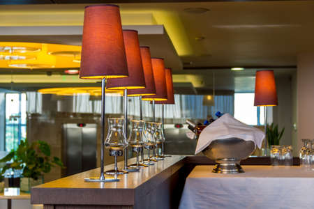 Interior lights in the restaurant in the eveningの写真素材