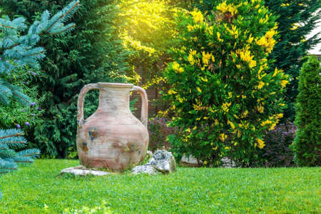 beautiful ancient amphora in garden in summerの写真素材