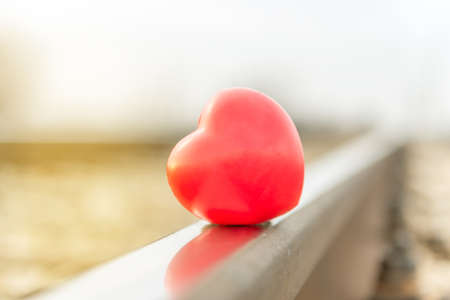 Heart of railway in beautiful sunset in winterの写真素材