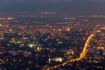 sofia beautiful night with traffic from cars in summerの写真素材