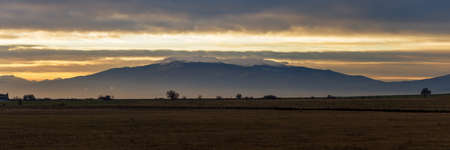 Dramatic sunrise of Vitosha mountain, Sofia, Bulgaria. Panorama.の写真素材
