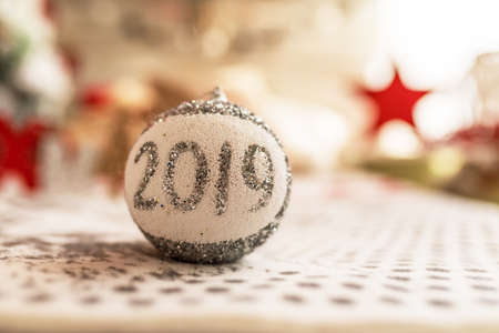 New year 2019 with christmas tree and gift decorationの写真素材