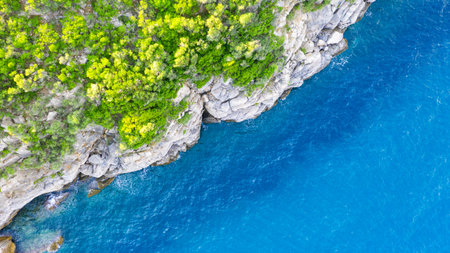 Aerial View From Flying Drone Of People Relaxing On Beach In Greece.
