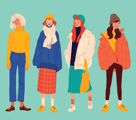 Diverse women faces background, women different style vector illustrationのイラスト素材