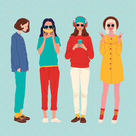 Diverse women faces background, women different style vector illustrationのイラスト素材