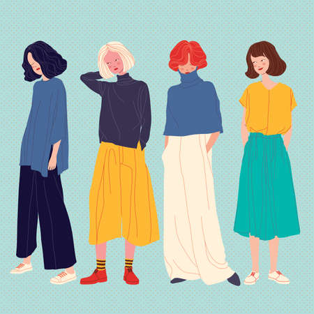 Diverse women faces background, women different style vector illustrationのイラスト素材