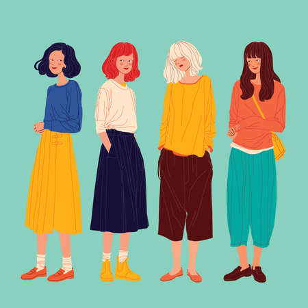 Diverse women faces background, women different style vector illustrationのイラスト素材