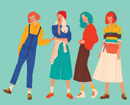 Diverse women faces background, women different style, vector illustrationのイラスト素材