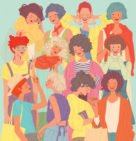 Diverse women faces, women different style, vector illustrationのイラスト素材
