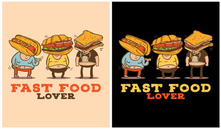 Fast Food Lover - Burger Lover, Hot Dog Lover, Sandwich Lover - Vector Illustrationのイラスト素材