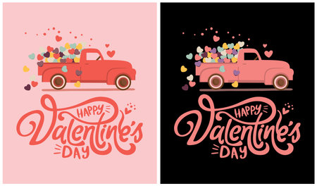 Happy Valentine's Day - Hearts Truck - Valentine day - Vector Illustrationのイラスト素材