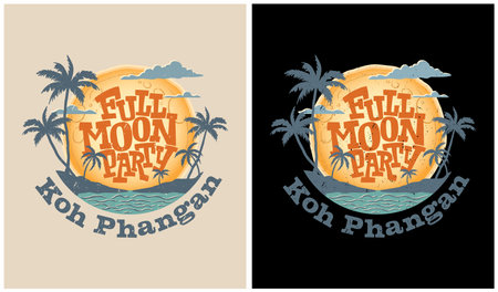 Haad Rin Beach Koh Phangan Thailand. Design for funloving people who love the seaside, Vector Illustrationのイラスト素材